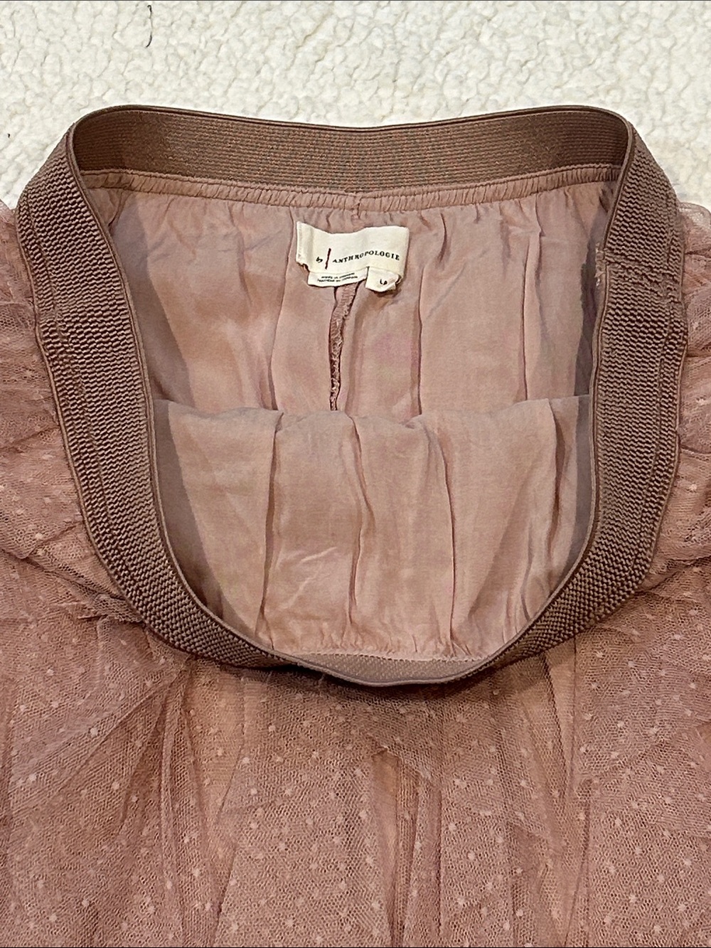Anthropologie Chéri Ruffled Tulle Midi Skirt size Large Petite Pink Swiss Dot - Picture 5 of 13